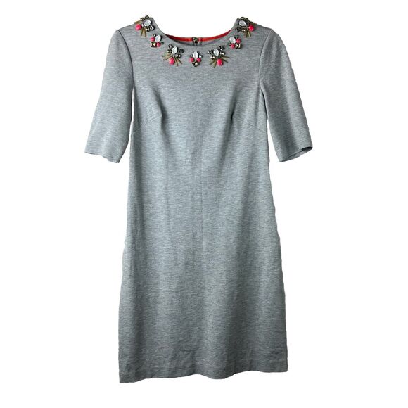 Eliza J Missy Jeweled Neckline Gray Exposed Zip Back Mini Dress Size 6 - Picture 1 of 7